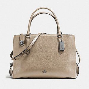 NEW Coach Brooklyn 34 Carryall Stone Pebbled Leather Large Convertible Satchel